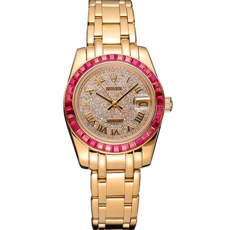 Rolex Datejust Diamond Dial Pink Jewels Bezel Gold Case And Bracelet 622835 – Image 11