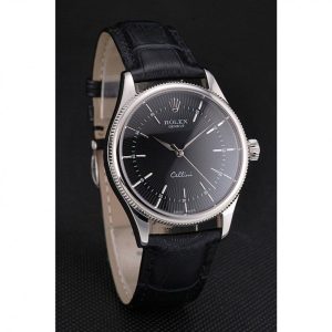 Super Clone Rolex Cellini Black Dial Steel Case Black Leather Strap – Bild 3
