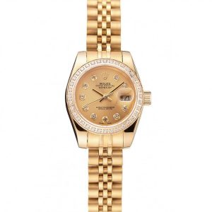 Super Clone Rolex Lady-Datejust Champagne Dial Diamond Bezel Gold Jubilee Bracelet 1454096 - Image 11