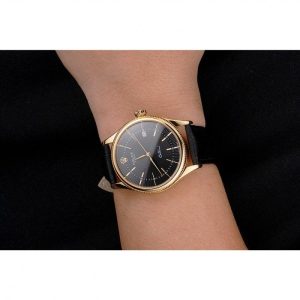 Rolex Cellini Date Black Dial Gold Case Black Leather Strap - Imagen 10
