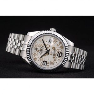 Super Clone Rolex DateJust Stainless Steel Ribbed Bezel Flower Silver Dial 42001 - Image 4