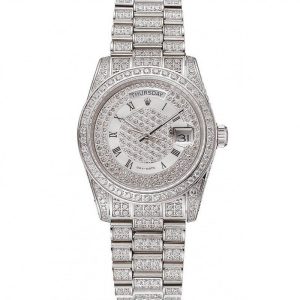 Super Clone Rolex Day-Date Diamond Pave Dial Diamond Case Diamond Bracelet 1453950 - Image 10