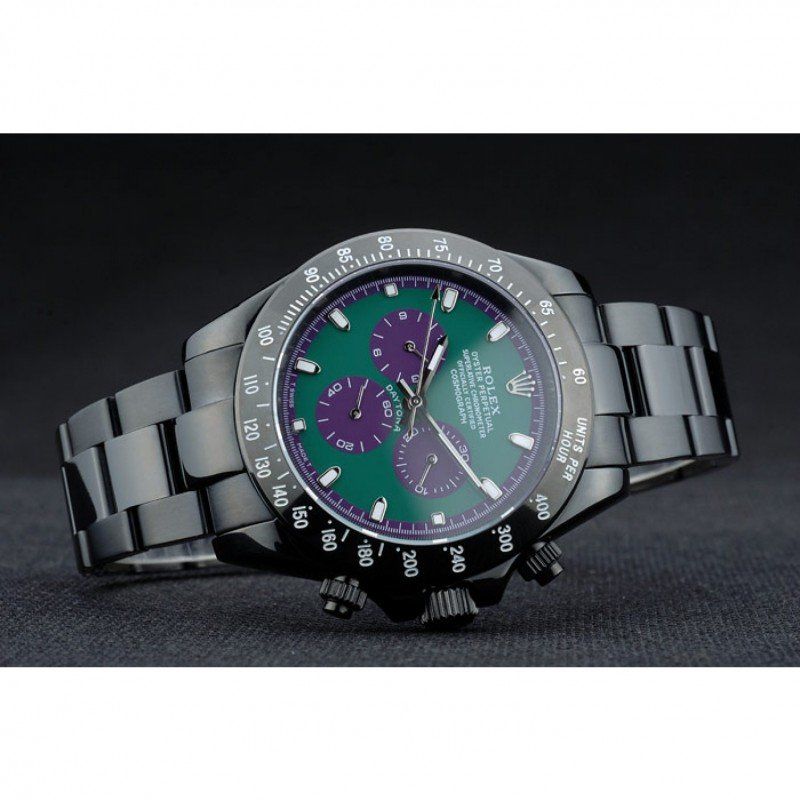 Super Clone Rolex Daytona Black Ion Plated Tachymeter Black Stainless Steel Strap Green Dial 80246 - Image 4