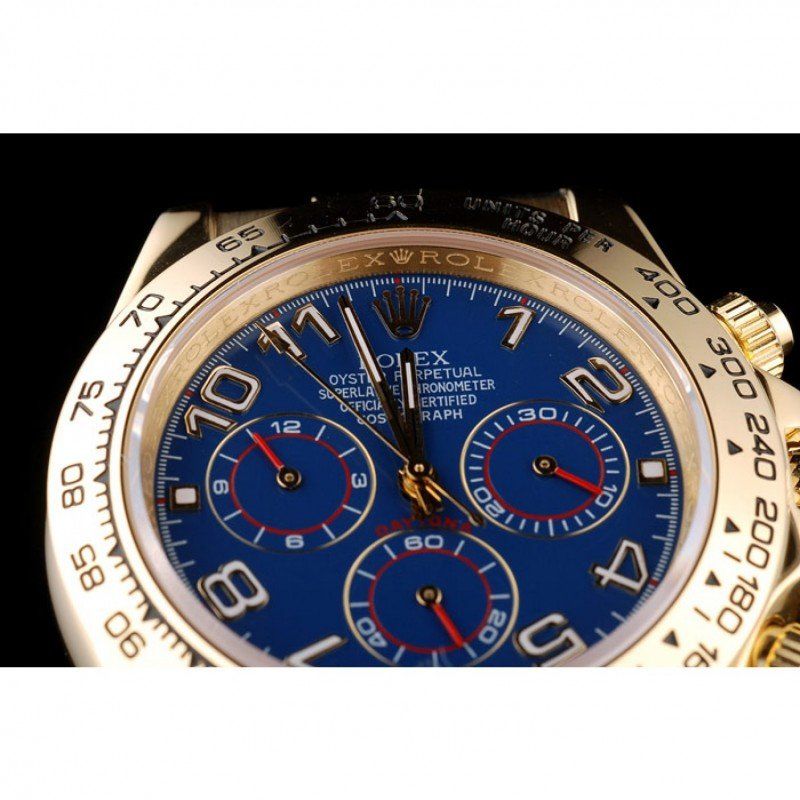 Super Clone Rolex Daytona Gold Case Blue Dial Black Leather Strap - Imagen 12