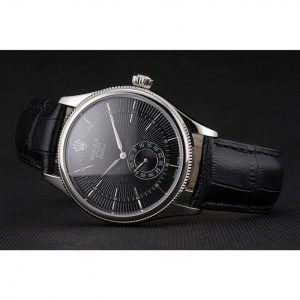 Super Clone Rolex Cellini Black Dial Stainless Steel Case Black Leather Strap - Image 4