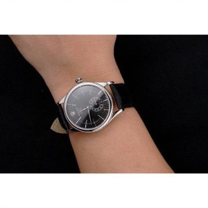 Super Clone Rolex Cellini Black Dial Stainless Steel Case Black Leather Strap - Image 10