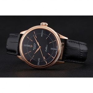 Super Clone Rolex Cellini Time Rose Gold Case Black Dial Black Leather Bracelet  622656 - Afbeelding 5