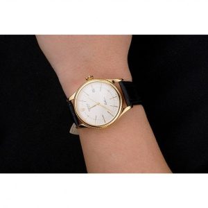 Super Clone Rolex Cellini Date White Dial Gold Case Black Leather Strap - Image 10