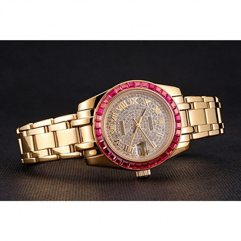 Rolex Datejust Diamond Dial Pink Jewels Bezel Gold Case And Bracelet 622835 – Image 5