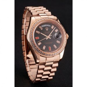 Super Clone Rolex Day-Date Diamonds And Rubies Black Dial Rose Gold Bracelet 1454102 – Bild 3