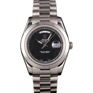 Super Clone Rolex Day-Date Stainless Steel Bracelet Black Dial 80294 - Image 12