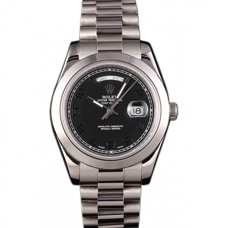 Super Clone Rolex Day-Date Stainless Steel Bracelet Black Dial 80294 - Image 12