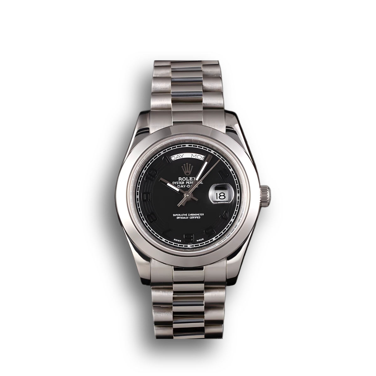 Super Clone Rolex Day-Date Stainless Steel Bracelet Black Dial 80294