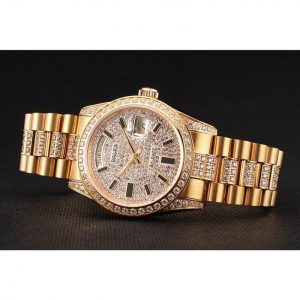 Super Clone Rolex Day-Date Yellow Gold Diamond Pave - Imagen 4
