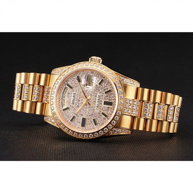 Super Clone Rolex Day-Date Yellow Gold Diamond Pave - Imagen 4