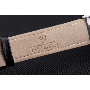 Super Clone Rolex Cellini White Guilloche Dial Stainless Steel Case Black Leather Strap – Image 7