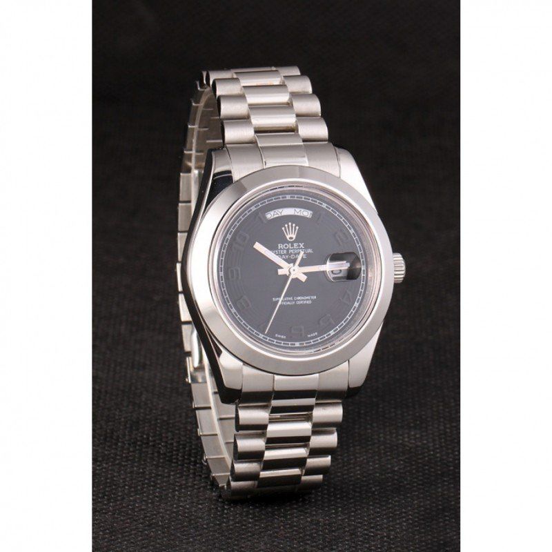 Super Clone Rolex Day-Date Stainless Steel Bracelet Black Dial 80294 - Image 3