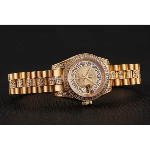 Super Clone Rolex DayJust Diamond Pave Gold Dial Gold Diamond Bracelet 1453953 - Image 3