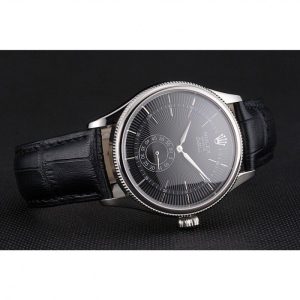 Super Clone Rolex Cellini Black Dial Stainless Steel Case Black Leather Strap - Image 5