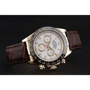 Super Clone Rolex Cosmograph Daytona Gold Case White Dial Brown Leather Bracelet 622633 - Imagen 4