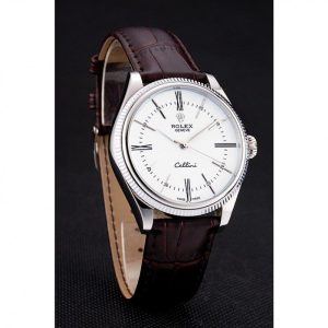 Rolex Cellini White Dial Stainless Steel Case Brown Leather Strap 622839 - الصورة 4