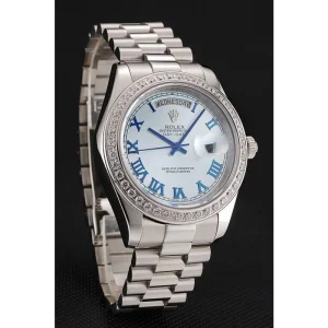 Vista alternativa de Super Clone Rolex Day-Date Ice Blue Dial Diamond Case Stainless Steel Bracelet 1453962