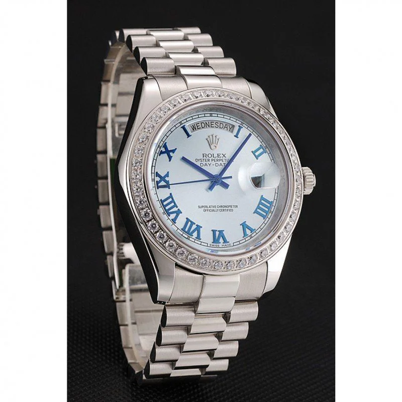 Super Clone Rolex Day-Date Ice Blue Dial Diamond Case Stainless Steel Bracelet 1453962 - Image 2