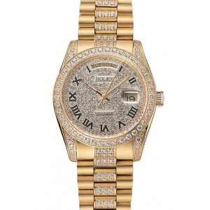 Super Clone Rolex Day-Date Diamond Pave Dial Gold Diamond Bracelet 1453956 - Afbeelding 10