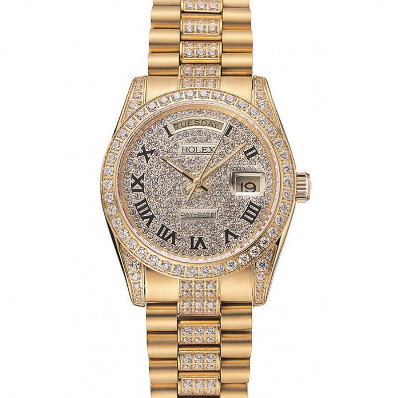 Super Clone Rolex Day-Date Diamond Pave Dial Gold Diamond Bracelet 1453956 - Afbeelding 10