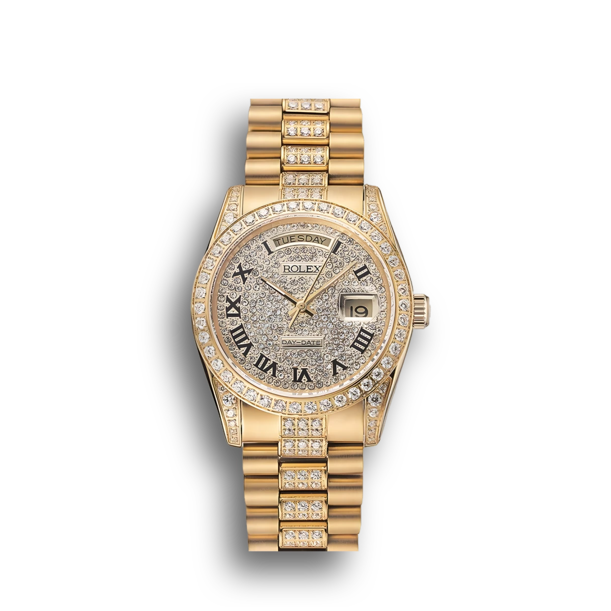 Super Clone Rolex Day-Date Diamond Pave Dial Gold Diamond Bracelet 1453956