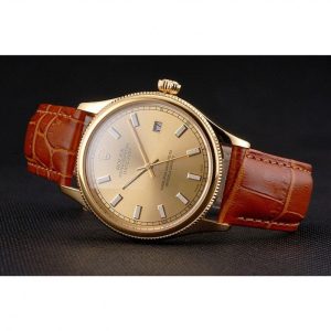 Super Clone Rolex Datejust Gold Dial Gold Case Light Brown Leather Strap - Image 4