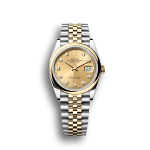 Rolex Datejust: 36 mm, Oystersteel and yellow gold, champagne colour, diamond-set dial, Jubilee bracelet, m126203-0017