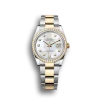 Rolex Datejust: 36 mm, Oystersteel and yellow gold, white mother-of-pearl, diamond-set dial, Oyster bracelet, m126283rbr-0010