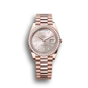 Rolex Day-Date: 40 Everose gold, with a sundust, diamond-set dial, diamond-set bezel and a President bracelet, m228345rbr-0007