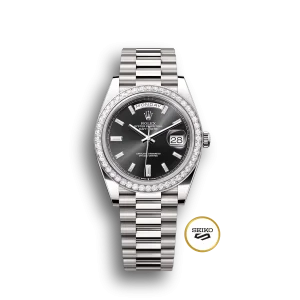 Rolex Day-Date: 40mm white gold, with a bright black, diamond-set dial, diamond-set bezel and a President bracelet, m228349rbr-0003 – Image 6