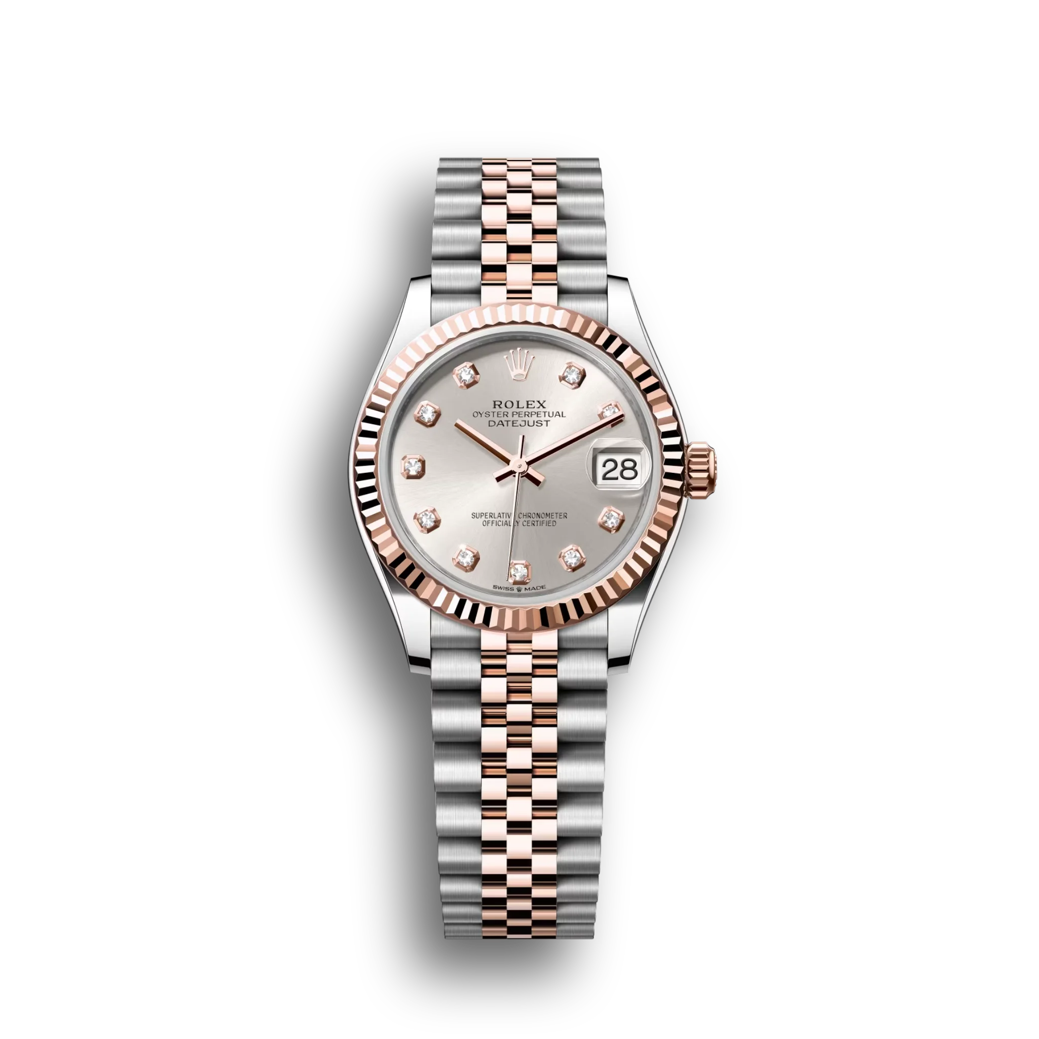 Rolex Datejust: 31 mm, Oystersteel and Everose gold, silver, diamond-set dial, Jubilee bracelet, m278271-0016