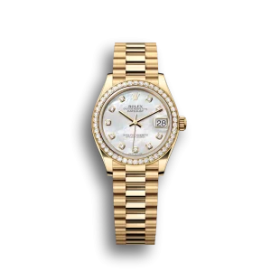 Rolex Datejust: 31 mm, Yellow gold, white mother-of-pearl, diamond-set dial, President bracelet, m278288rbr-0006