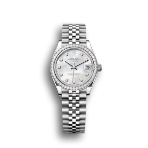 Rolex Datejust: 31 mm, Oystersteel and white gold, white mother-of-pearl, diamond-set dial, Jubilee bracelet, m278384rbr-0008