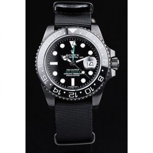 Vista alternativa de Super Clone Rolex GMT Master II Pro-Hunter Black Fabric Strap Black Dial