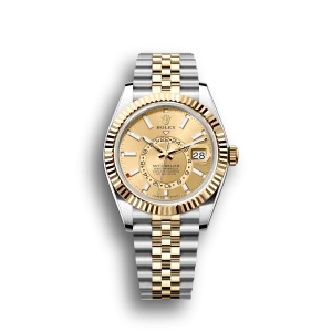 Rolex Sky-Dweller: 42 mm, Oystersteel and yellow gold with a champagne-colour dial and a Jubilee bracelet, m336933-0002