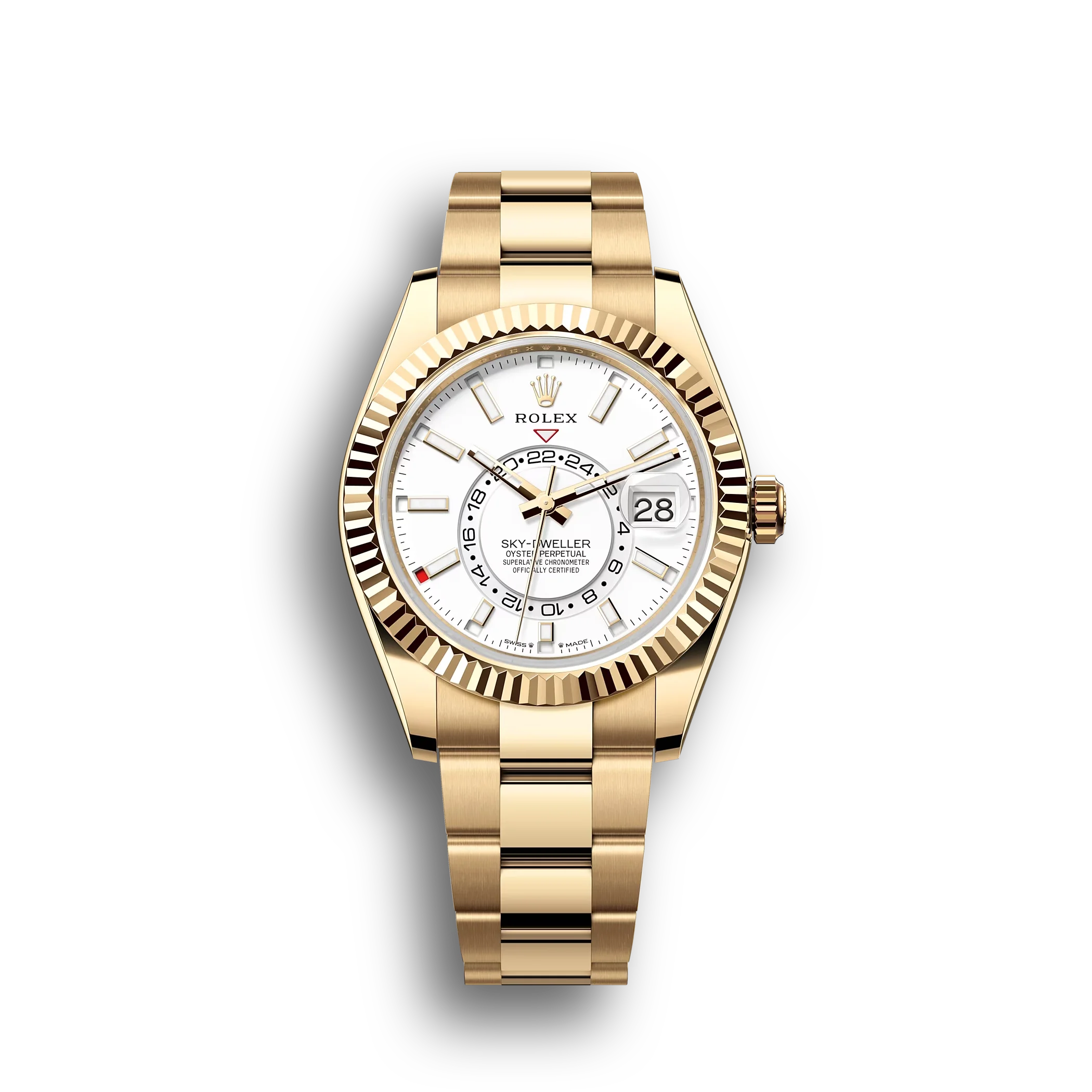 Rolex Sky-Dweller: 42 mm, Yellow gold with an intense white dial and an Oyster bracelet, m336938-0003