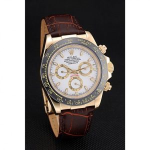 Super Clone Rolex Cosmograph Daytona Gold Case White Dial Brown Leather Bracelet 622633 - Imagen 3