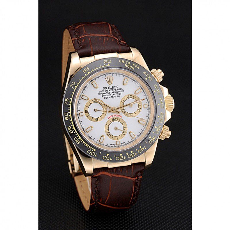 Super Clone Rolex Cosmograph Daytona Gold Case White Dial Brown Leather Bracelet 622633 - Imagen 3