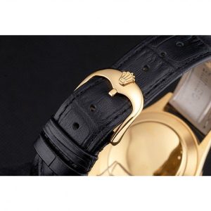 Super Clone Rolex Cellini White Dial Gold Case Black Leather Strap - Image 6