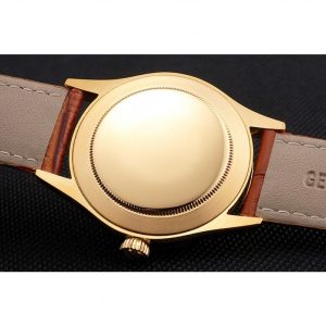 Super Clone Rolex Cellini Gold Dial Roman Numerals Gold Case Light Brown Leather Strap - Imagen 8