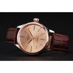 Rolex Cellini Gold Dial And Bezel Stainless Steel Case Brown Leather Strap 622840 - Imagen 4