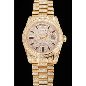 Vista alternativa de Super Clone Rolex Day-Date Yellow Gold Full Diamond Pave