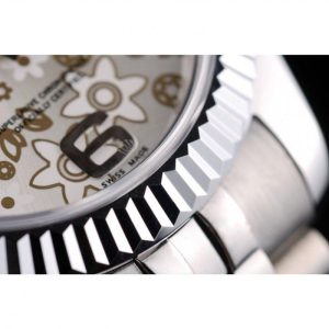 Super Clone Rolex DateJust Stainless Steel Ribbed Bezel Flower Silver Dial 42001 - Image 10