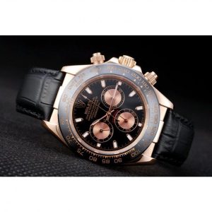 Super Clone Rolex Daytona Rose Gold Case Black Dial Black Leather Strap - Image 5