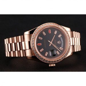 Super Clone Rolex Day-Date Diamonds And Rubies Black Dial Rose Gold Bracelet 1454102 – Bild 5